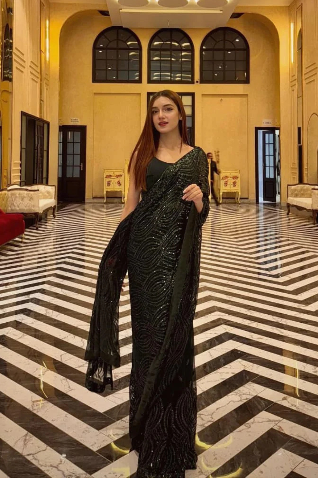 Designer Georgette Saree with Embroidery & Sequins Lace