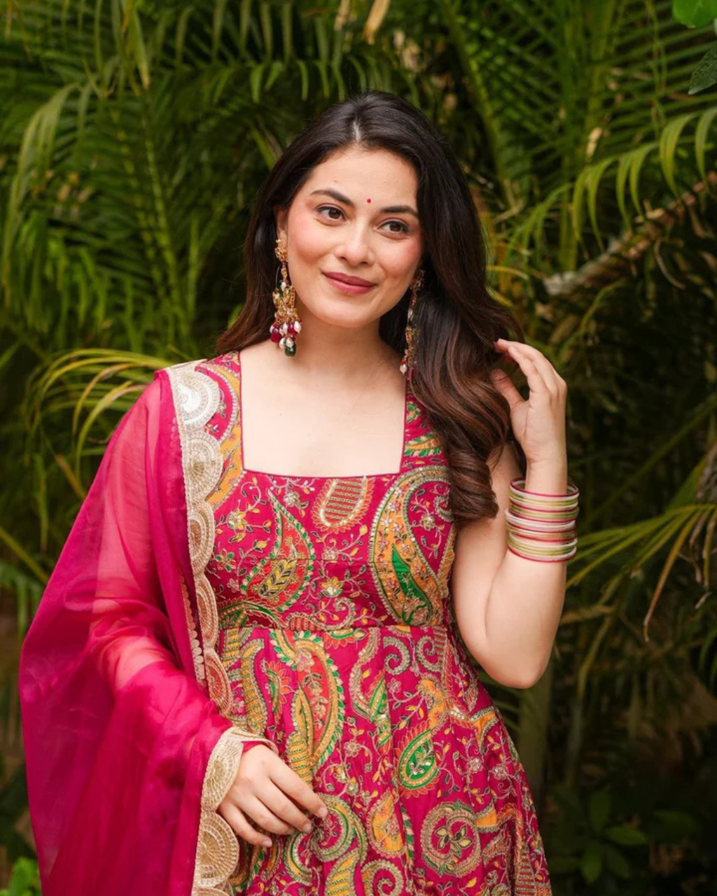 Elegant Digital Printed Anarkali Gown with Organza Dupatta