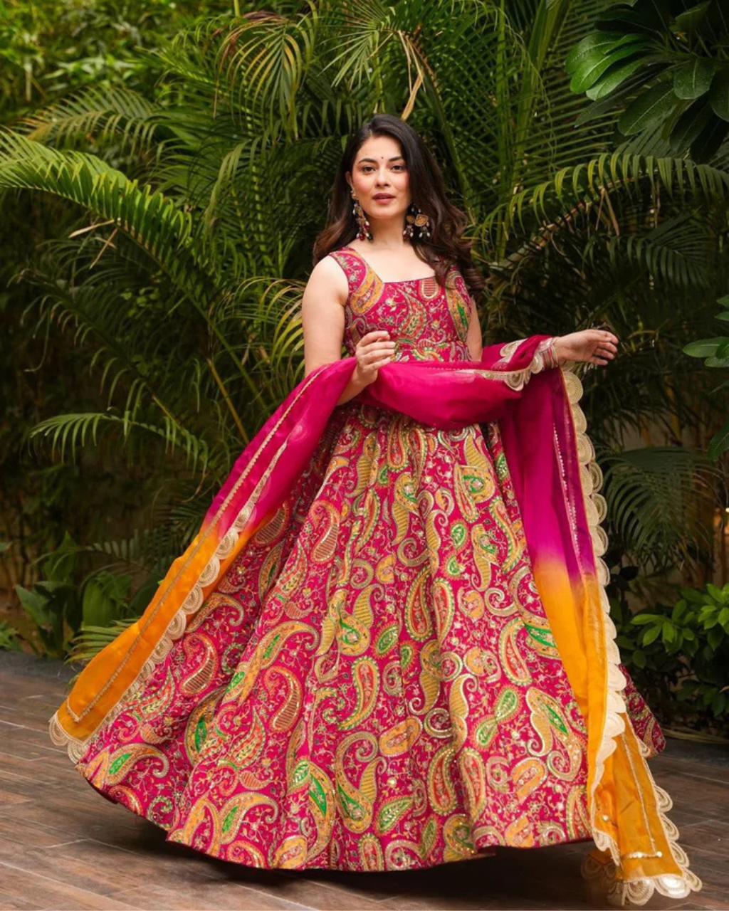 Elegant Digital Printed Anarkali Gown with Organza Dupatta