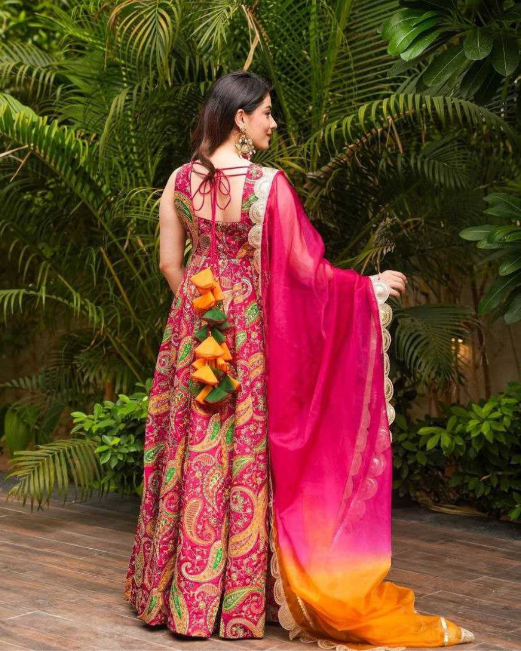 Elegant Digital Printed Anarkali Gown with Organza Dupatta