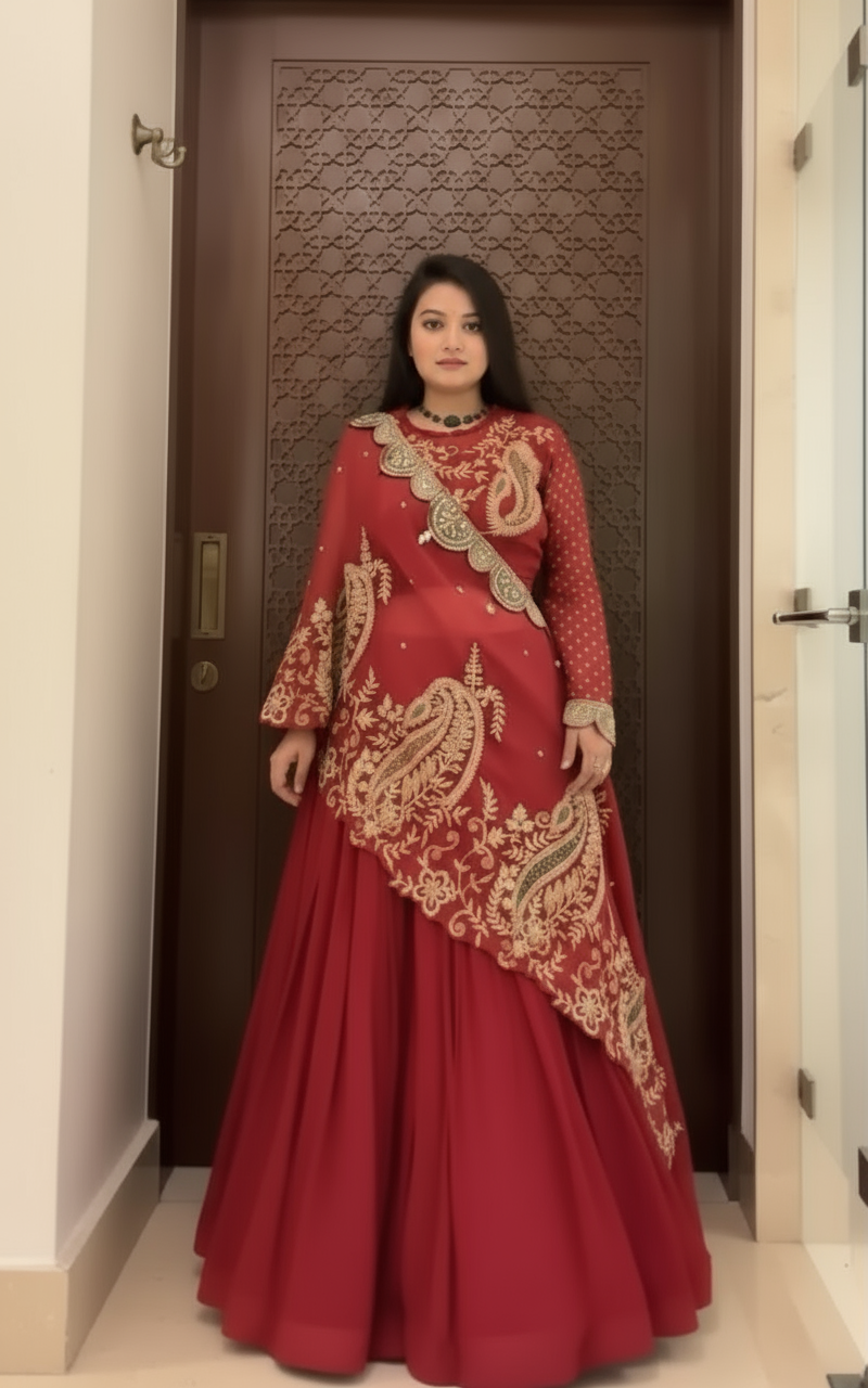 Designer Embroidered Lehenga, Blouse & Shrug Set