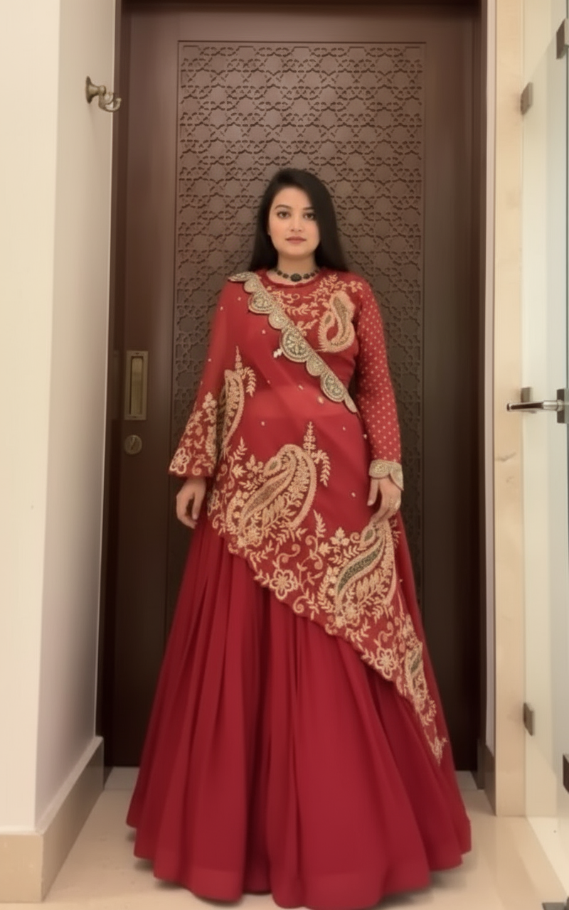 Designer Embroidered Lehenga, Blouse & Shrug Set