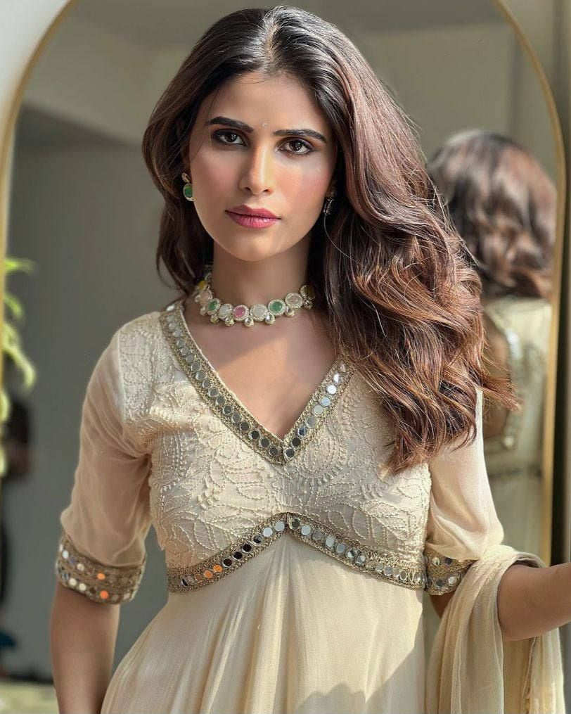 Chikankari Mirror Work Anarkali Gown with Dupatta