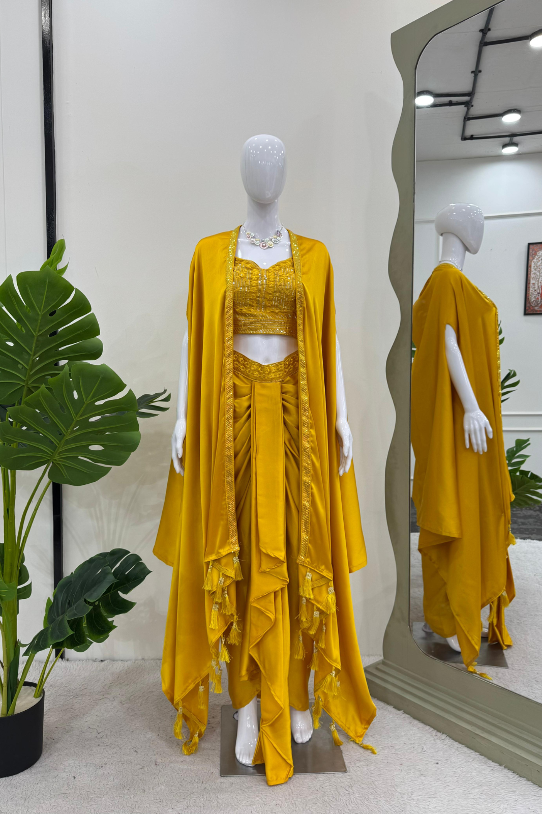 Designer Dhoti Style Set with Shrug & Choli