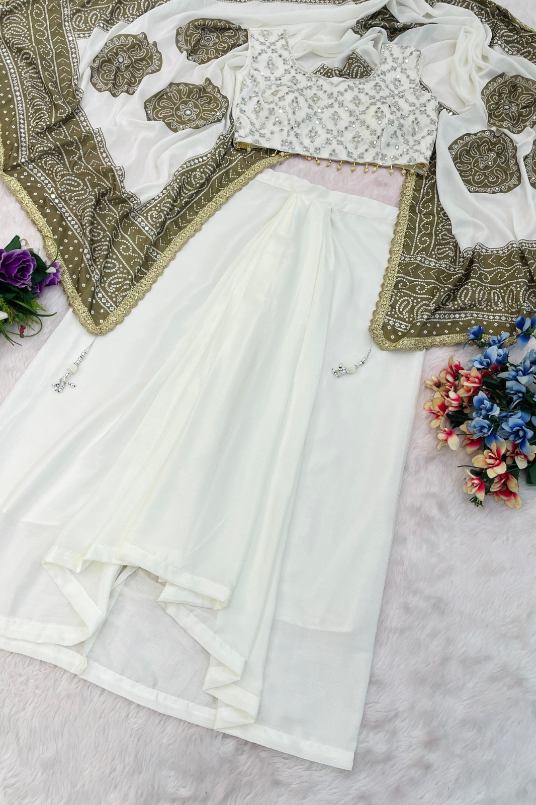 Indo-Western 3-Piece Set with Real Mirror Work – Blouse, Dhoti & Dupatta