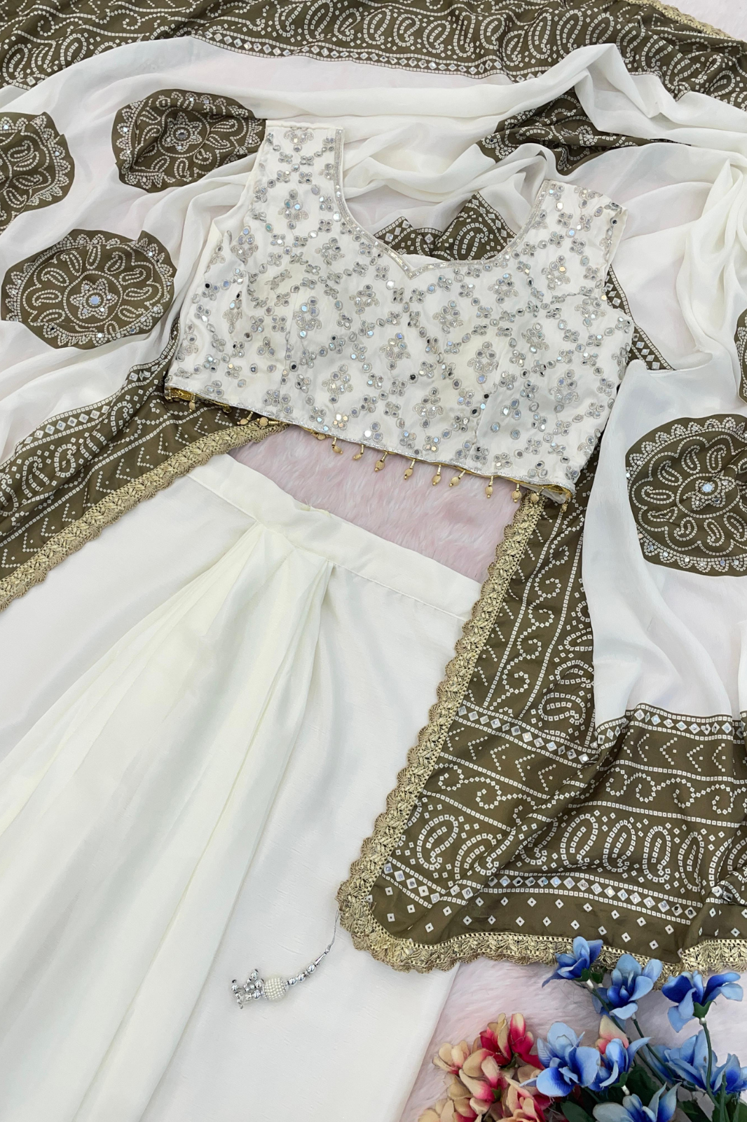 Indo-Western 3-Piece Set with Real Mirror Work – Blouse, Dhoti & Dupatta