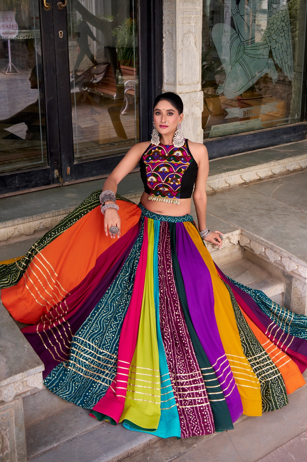 Rainbow Charm Rayon Lehenga with Mirror Work Blouse – Stitched Set