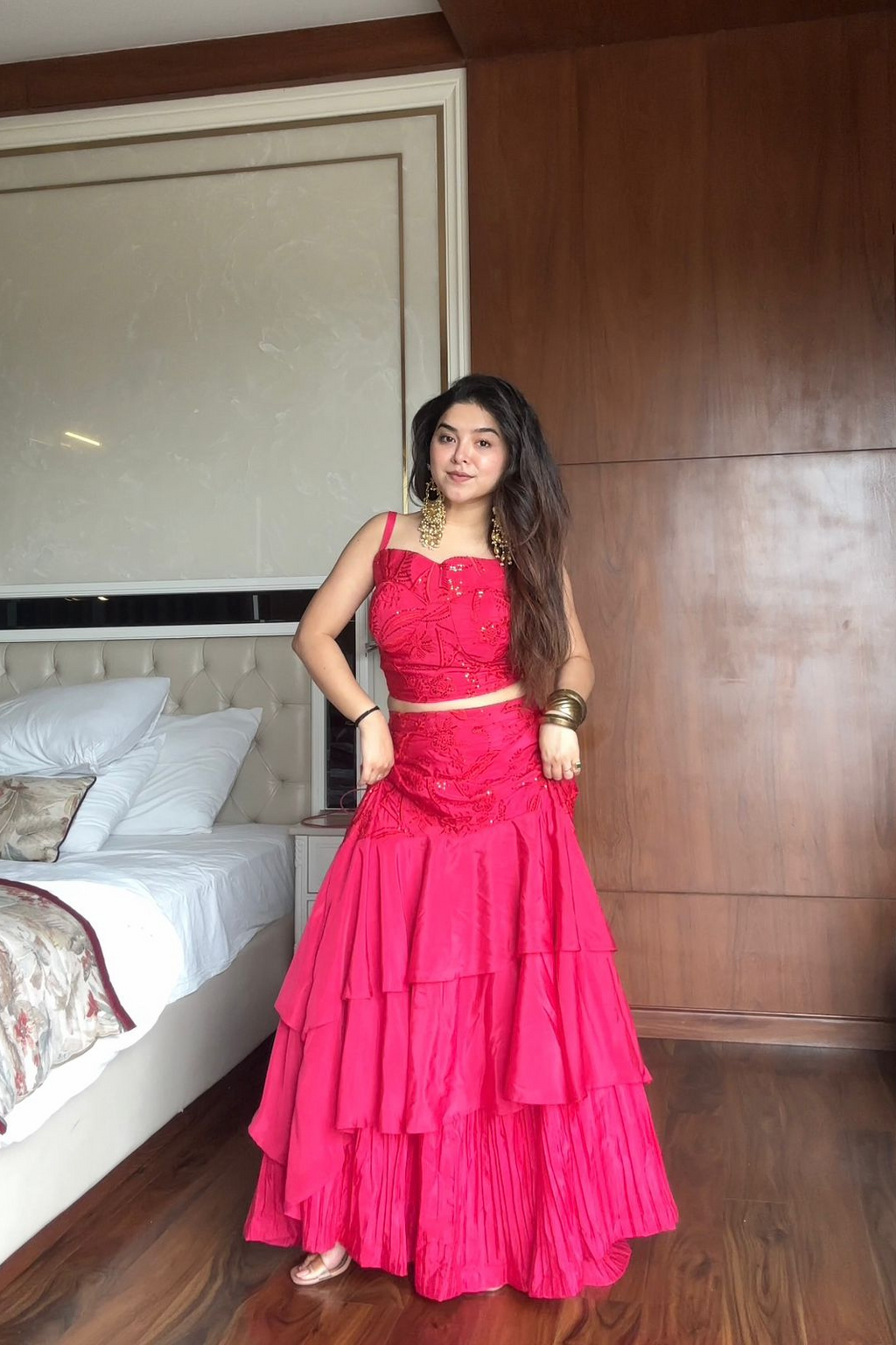 Graceful Layered Ruffle Lehenga with Cape Dupatta