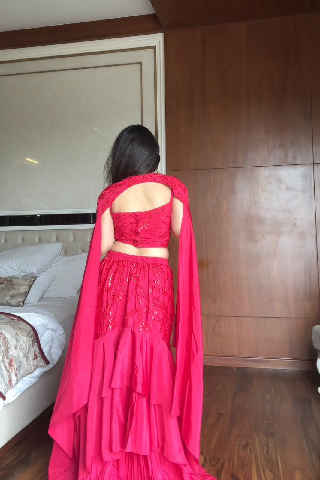 Graceful Layered Ruffle Lehenga with Cape Dupatta
