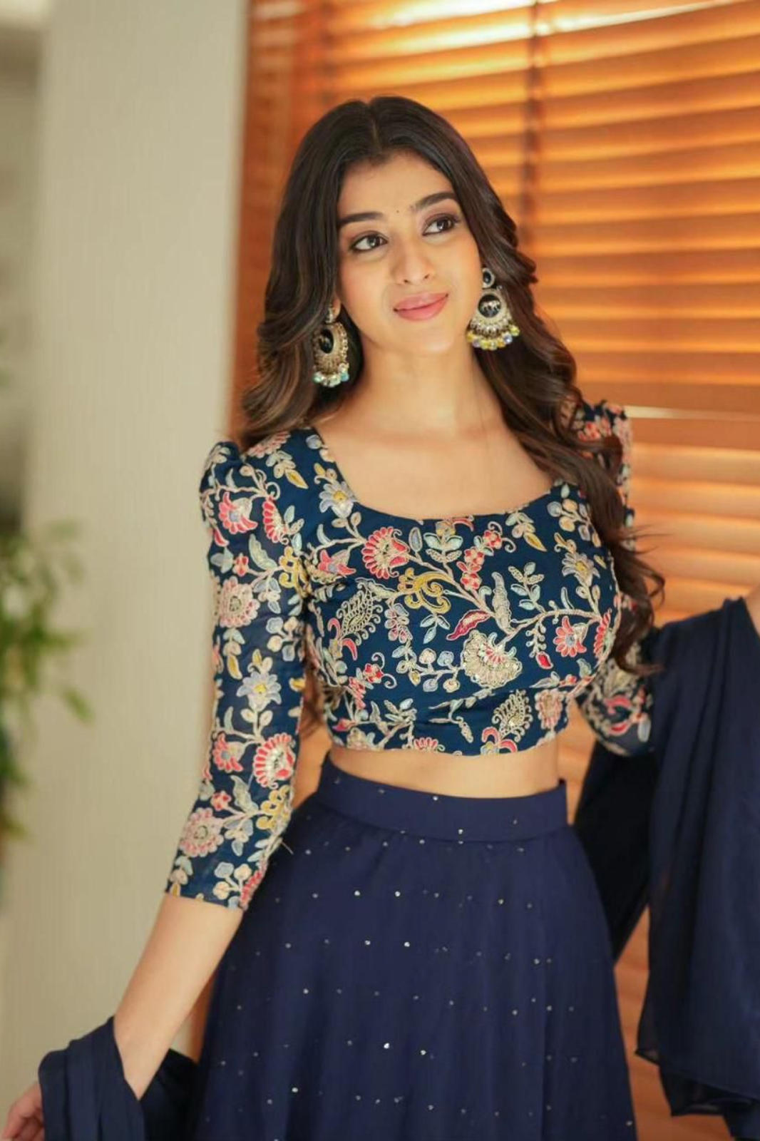 Navy Blue Designer Embroidered Georgette Lehenga Choli with Dupatta