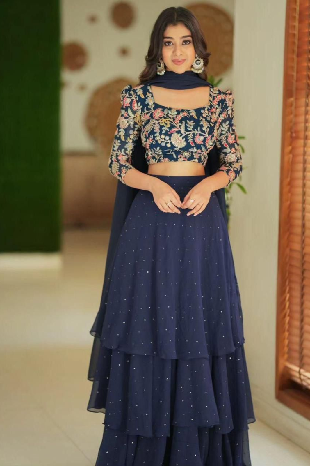 Navy Blue Designer Embroidered Georgette Lehenga Choli with Dupatta