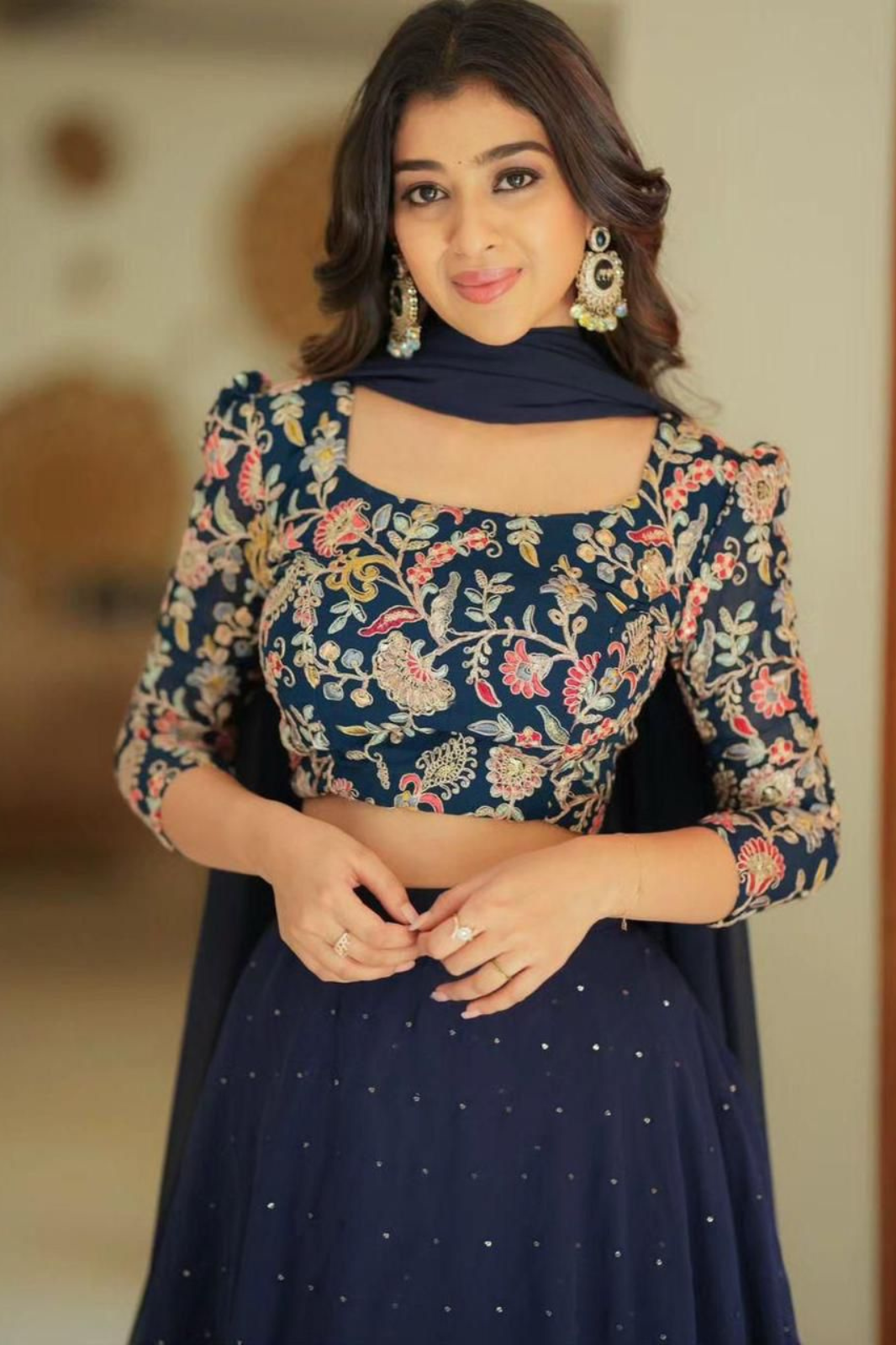 Navy Blue Designer Embroidered Georgette Lehenga Choli with Dupatta