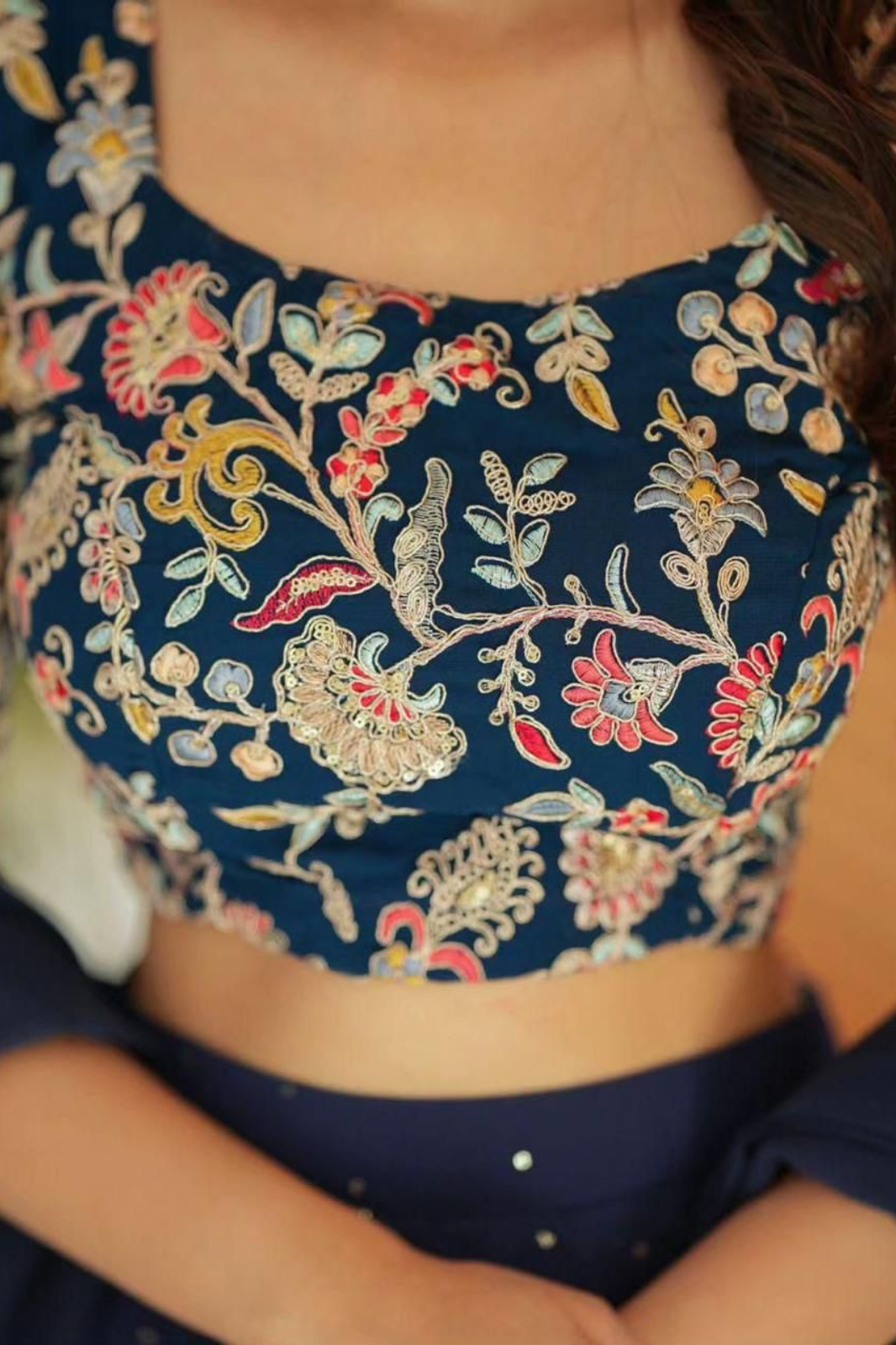 Navy Blue Designer Embroidered Georgette Lehenga Choli with Dupatta