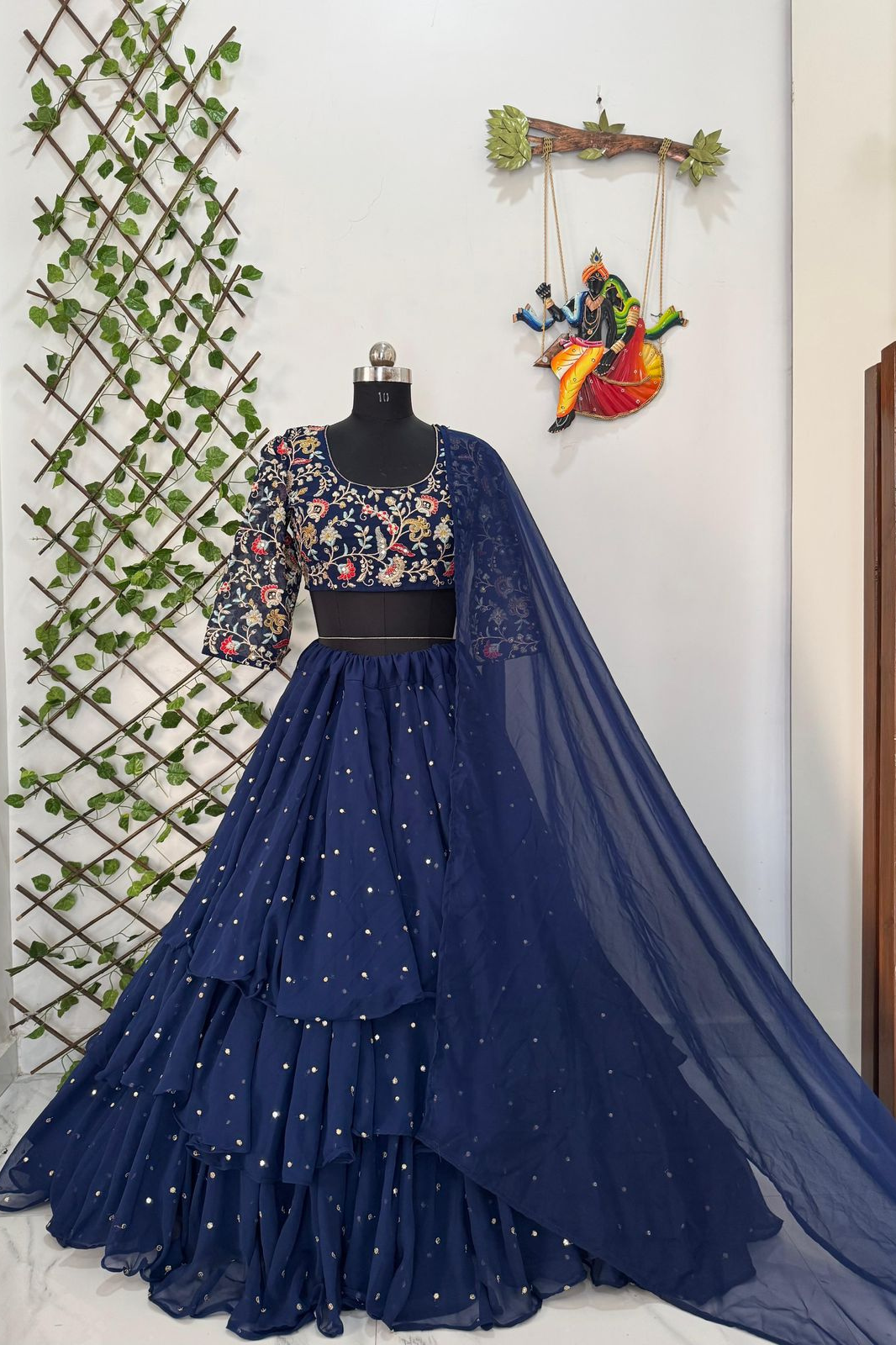 Navy Blue Designer Embroidered Georgette Lehenga Choli with Dupatta