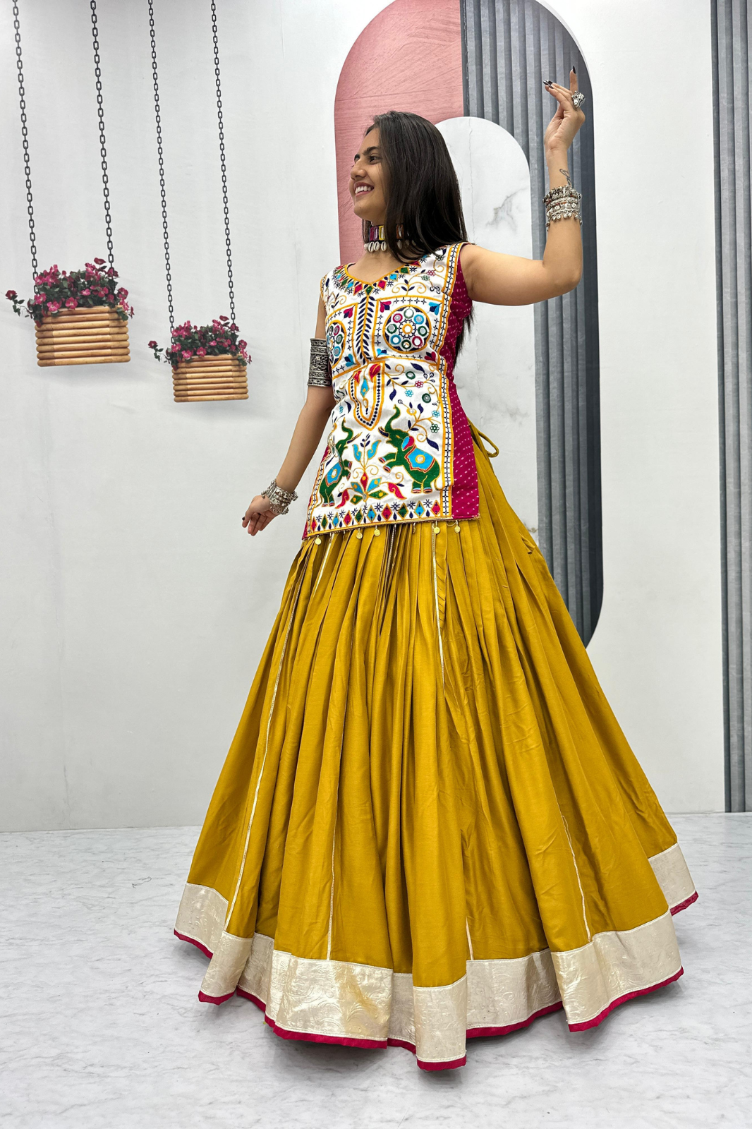 Navratri Special Lehenga Choli with 6 Meter Flair & Heavy Mirror Work