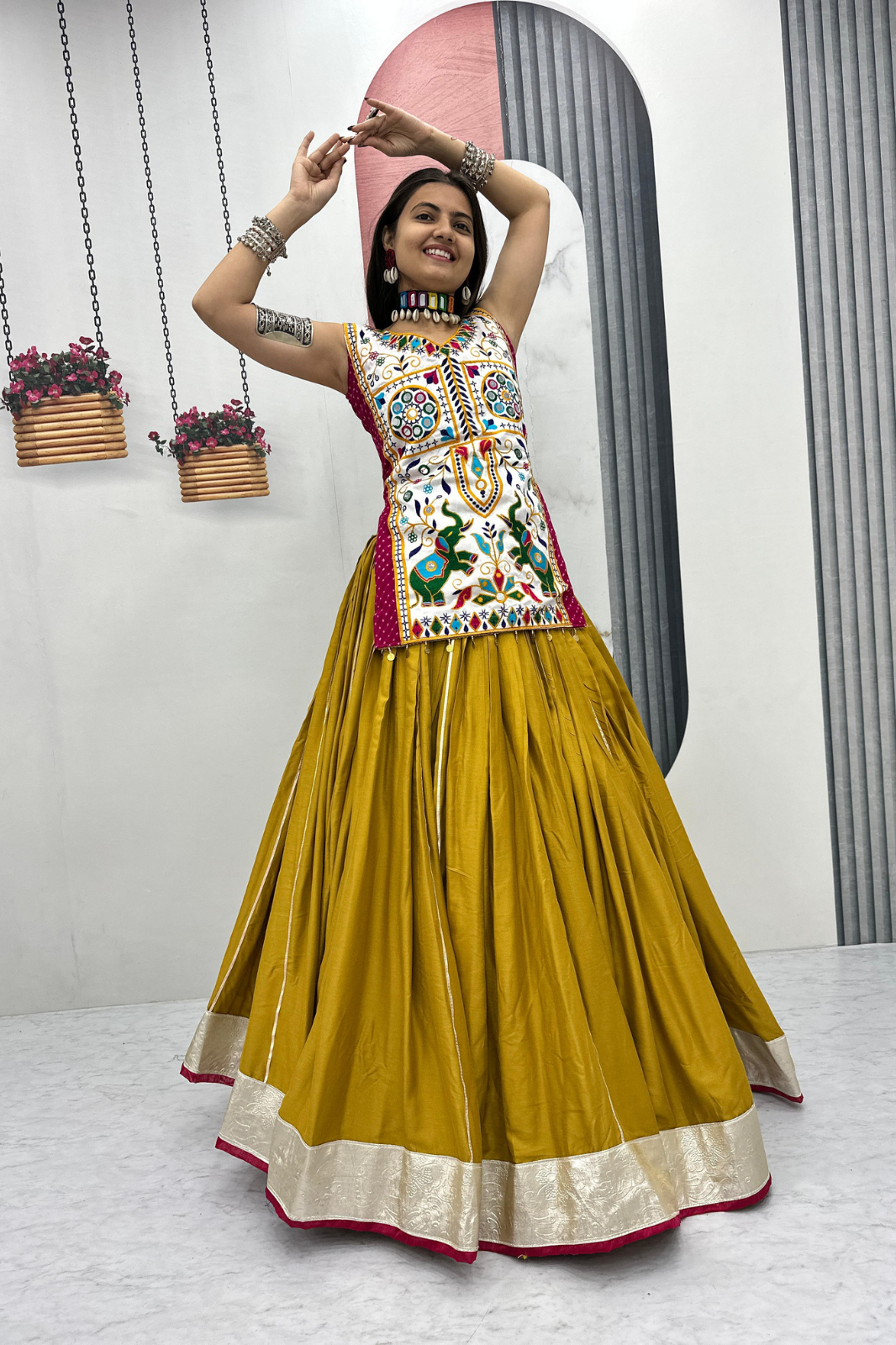 Navratri Special Lehenga Choli with 6 Meter Flair & Heavy Mirror Work