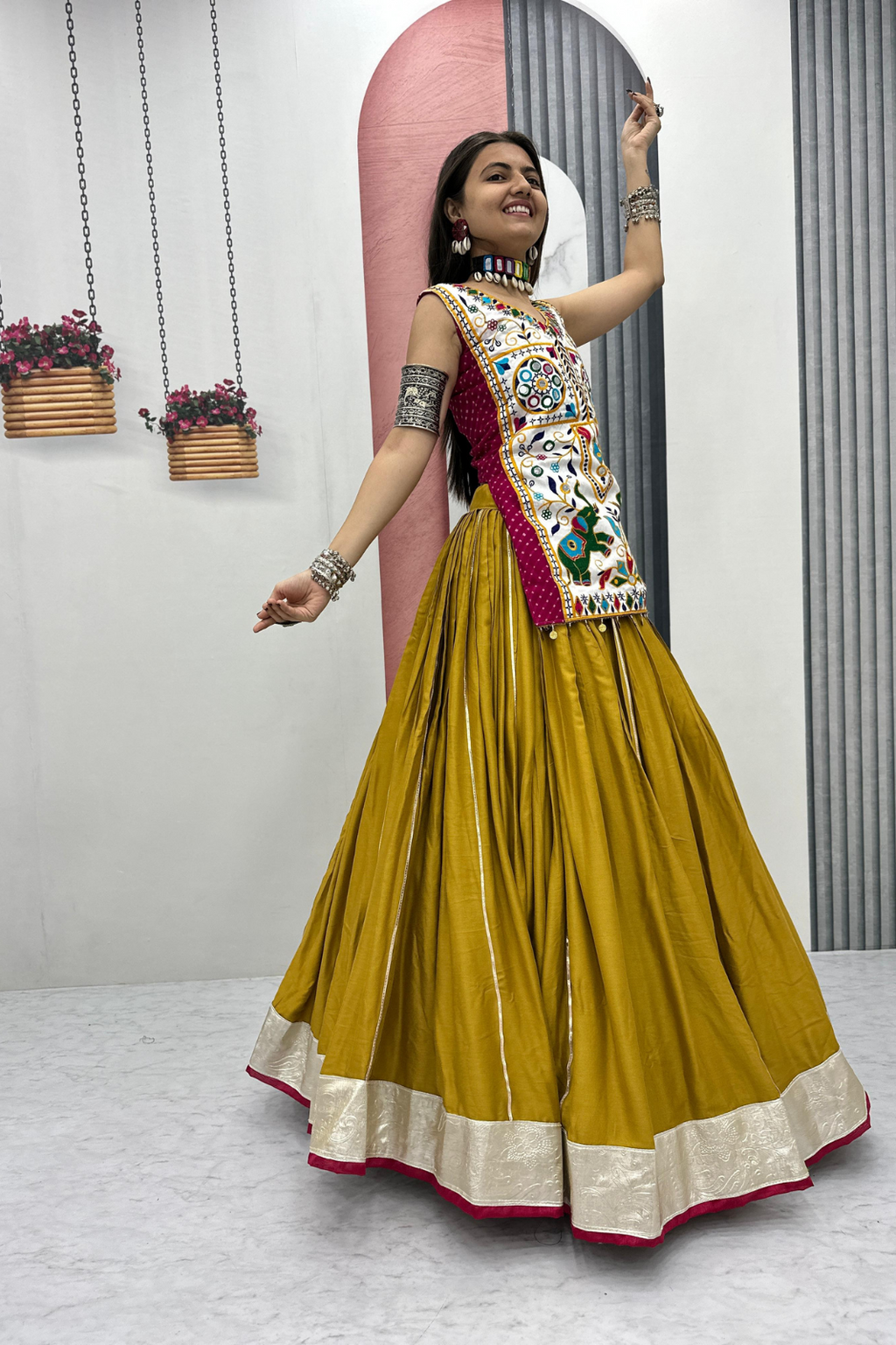 Navratri Special Lehenga Choli with 6 Meter Flair & Heavy Mirror Work