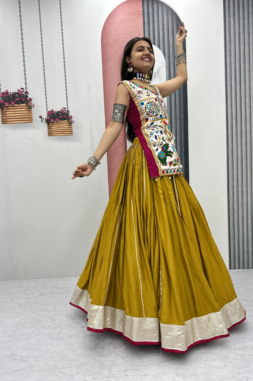 Navratri Special Lehenga Choli with 6 Meter Flair & Heavy Mirror Work