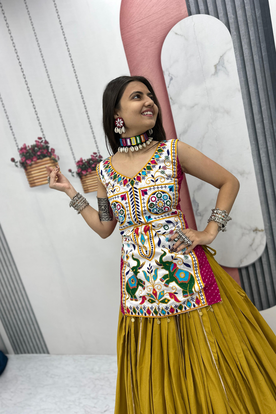 Navratri Special Lehenga Choli with 6 Meter Flair & Heavy Mirror Work
