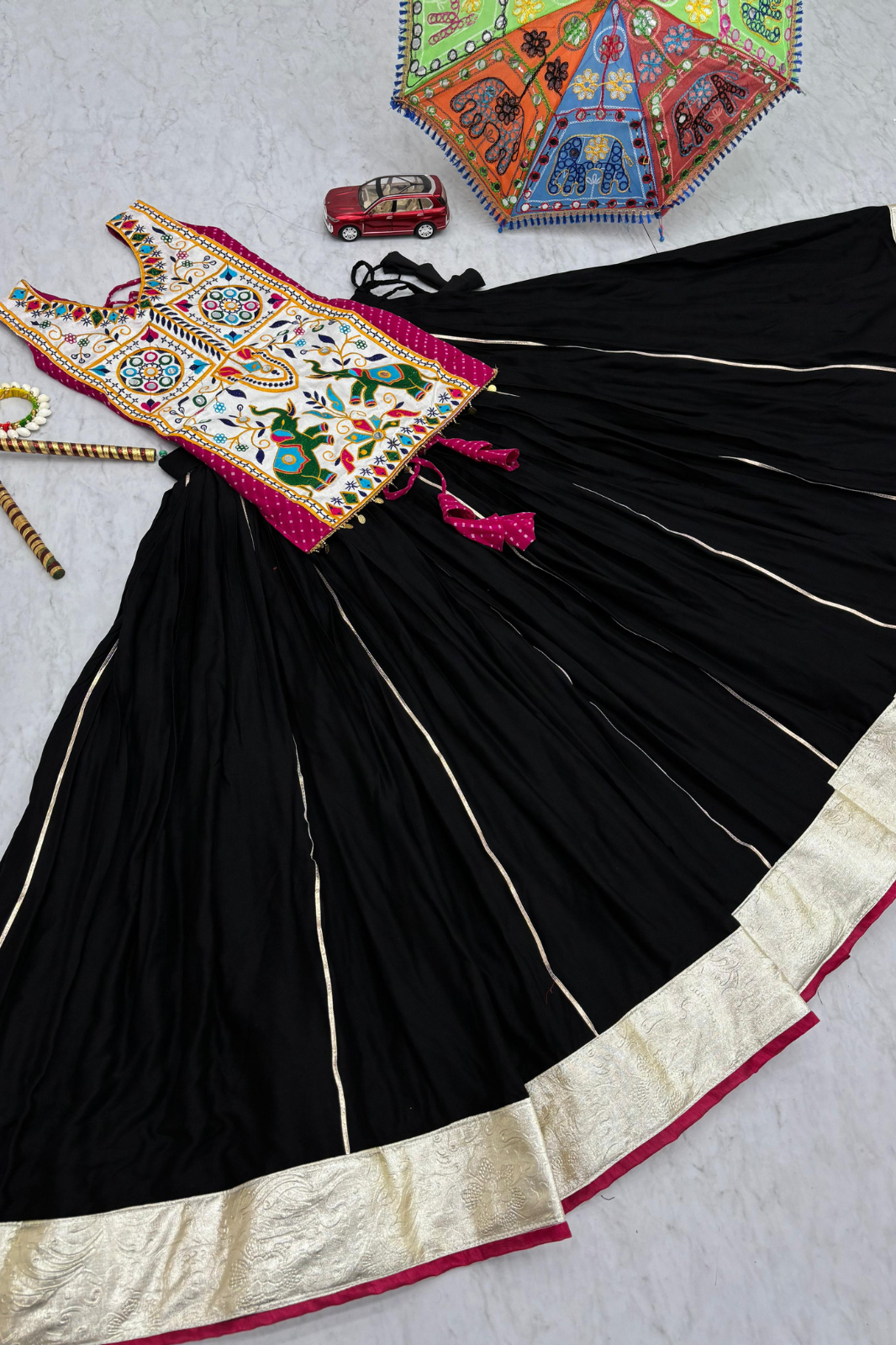 Navratri Special Lehenga Choli with 6 Meter Flair & Heavy Mirror Work