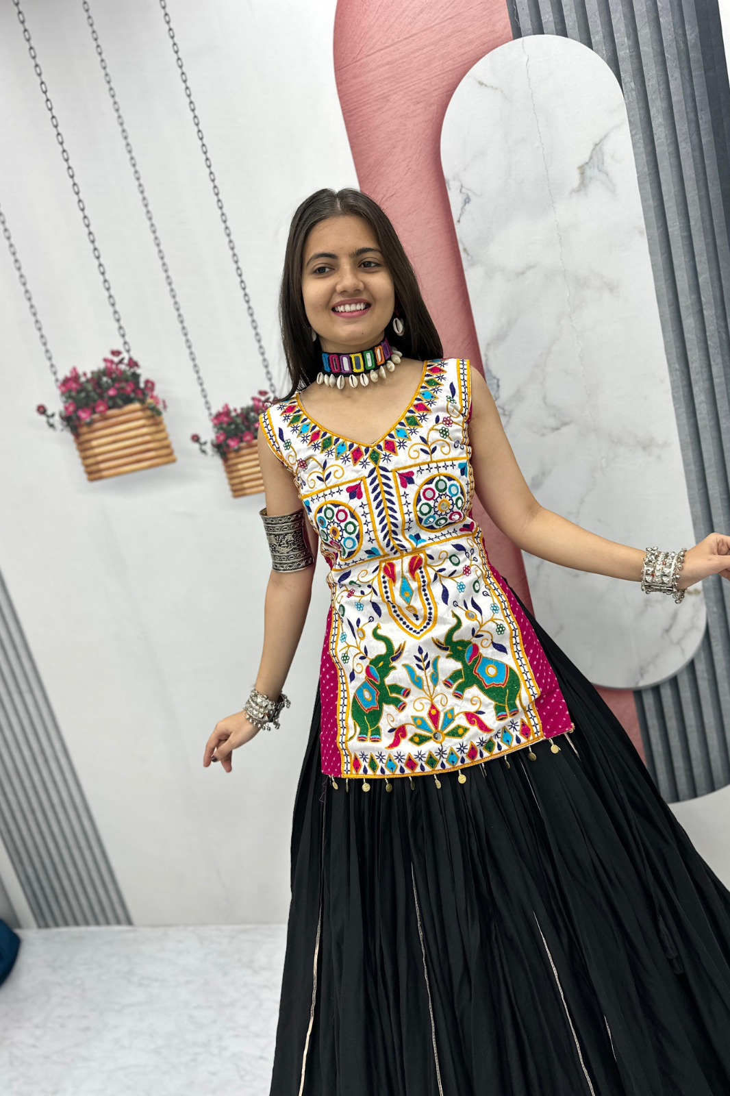 Navratri Special Lehenga Choli with 6 Meter Flair & Heavy Mirror Work