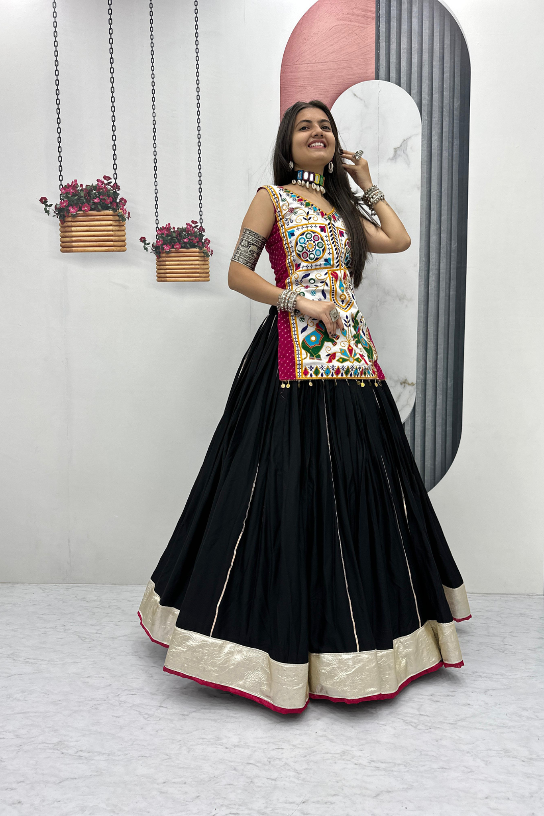 Navratri Special Lehenga Choli with 6 Meter Flair & Heavy Mirror Work