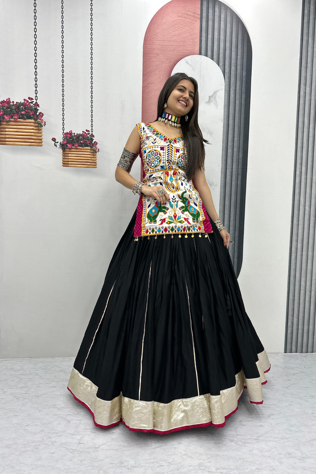 Navratri Special Lehenga Choli with 6 Meter Flair & Heavy Mirror Work