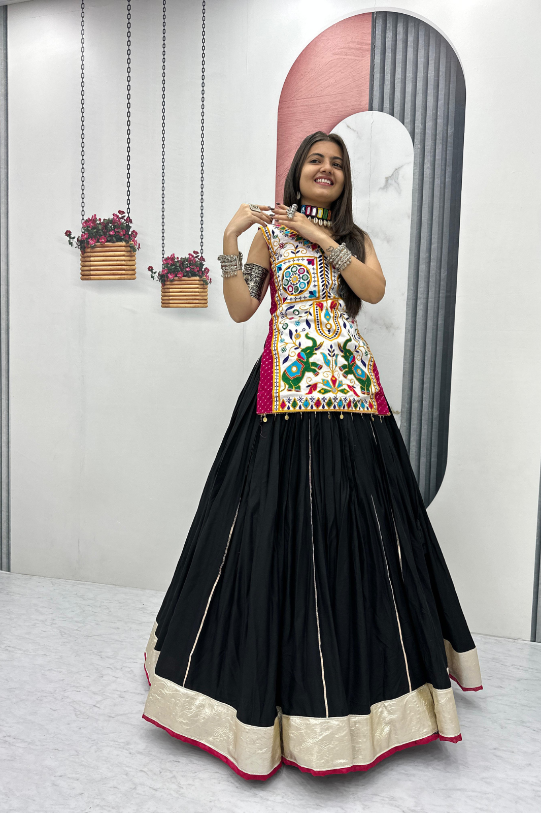Navratri Special Lehenga Choli with 6 Meter Flair & Heavy Mirror Work