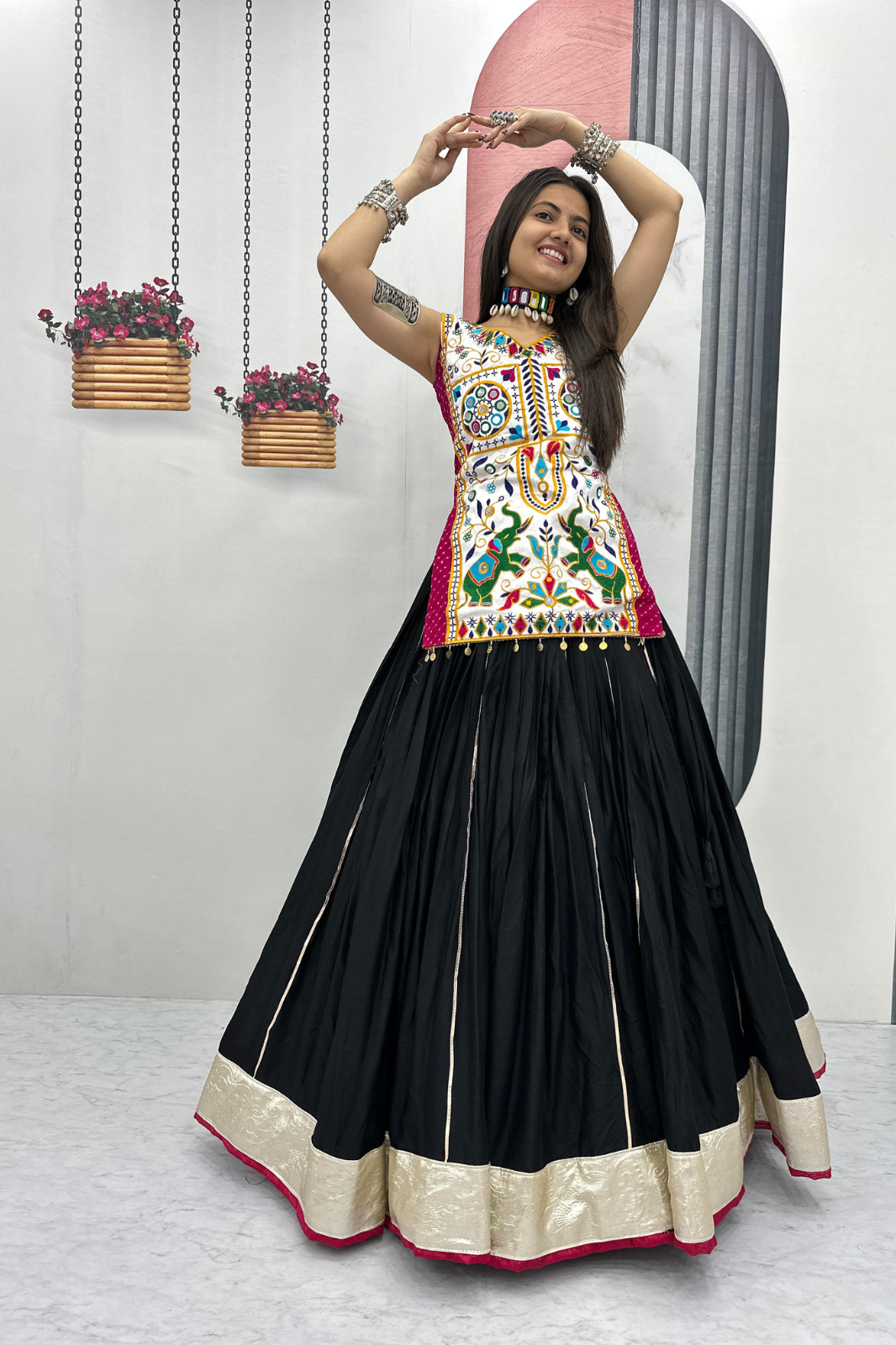 Navratri Special Lehenga Choli with 6 Meter Flair & Heavy Mirror Work
