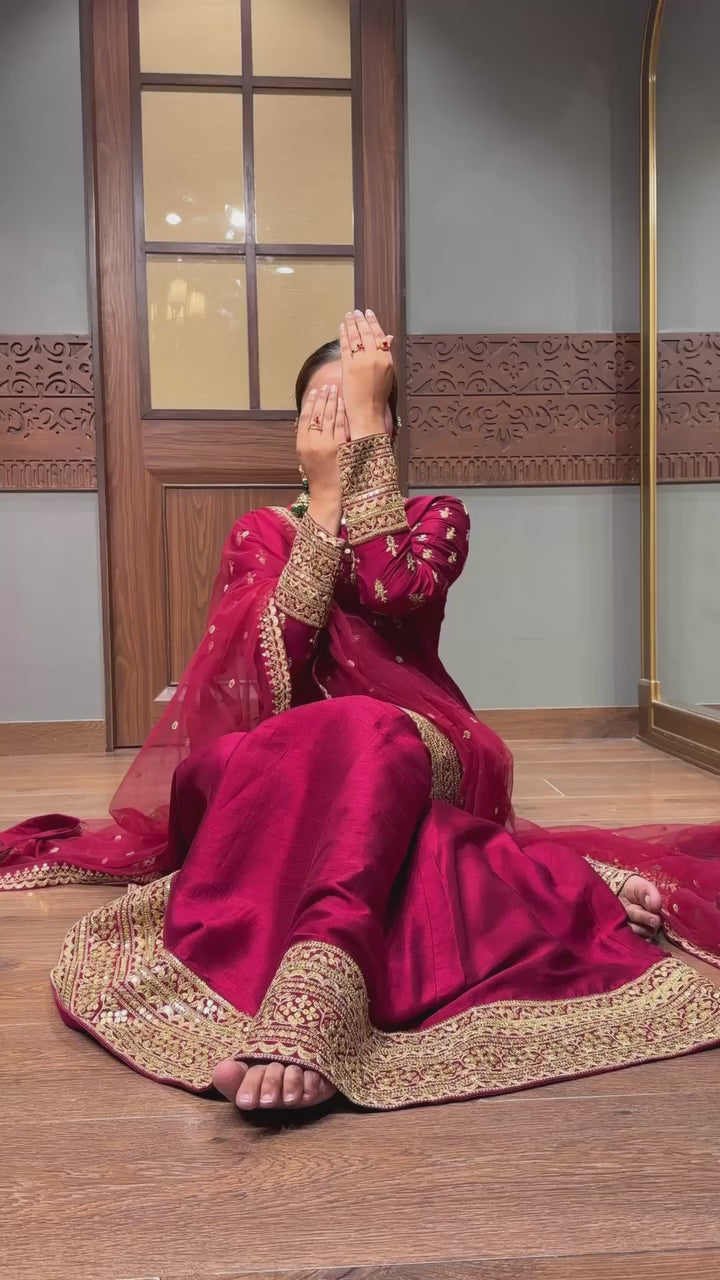 Elegant Embroidered Sequence Designer Sharara Set